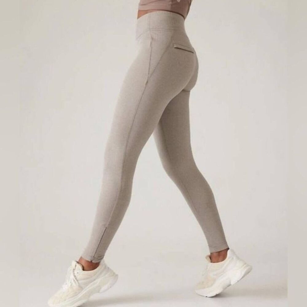 ATHLETA Leggings Delancey Herringbone Tight XS Grey Tan Texture Athleisure